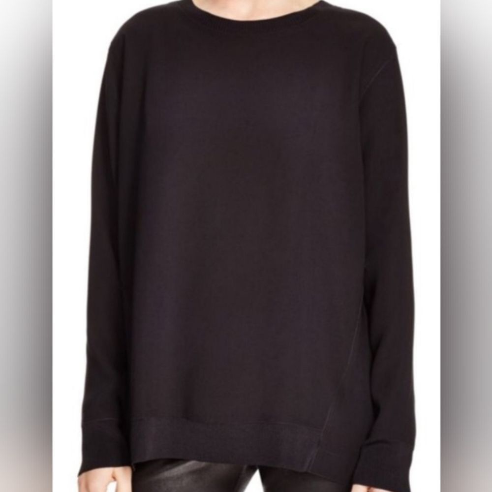 Vince Navy Blue Crew Ribbed Neck Inverted Pleat Crepe Pullover Sweater Size Smal